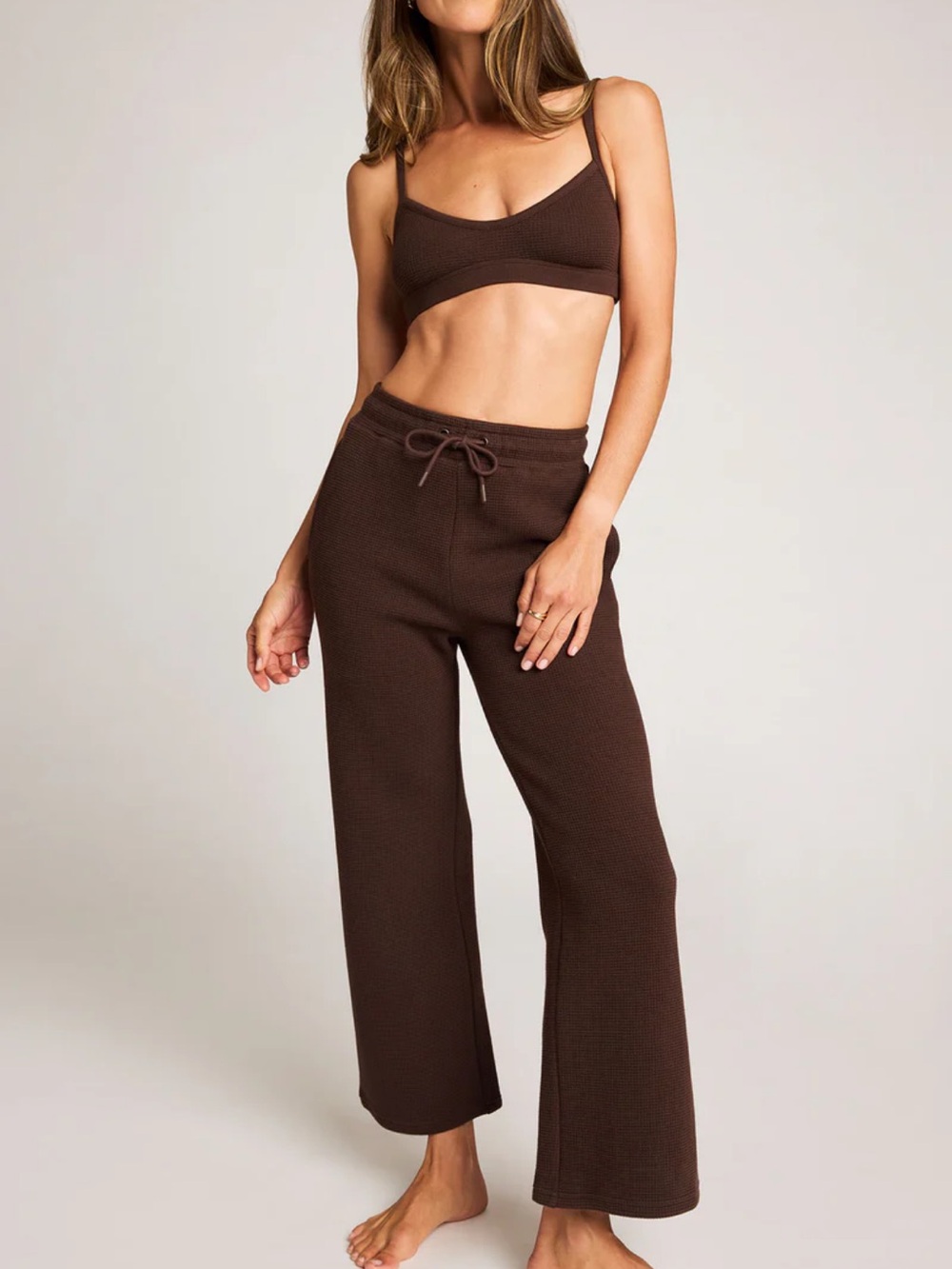Negative Underwear Brown Waffle Knit Wide-Leg Joggers